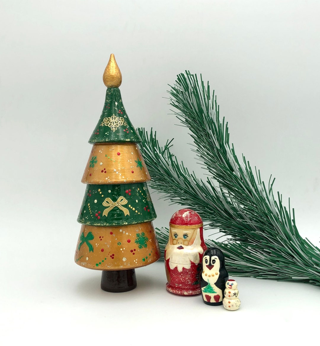 Christmas Tree Nesting Dolls, Christmas Style Stacking Dolls, Handmade