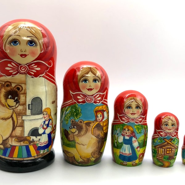 Traditional nesting dolls, Stacking dolls, handmade, set with 5 dolls, Matryoshka, Babushka