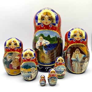 Traditional nesting dolls, Stacking dolls, handmade, set with 7 dolls, Matryoshka, Babushka