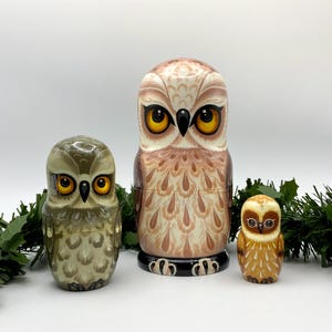Owl nesting dolls, Stacking dolls, handmade, set with 3 dolls