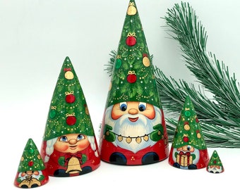 Christmas Gnomes Nesting dolls, Christmas style Stacking dolls, handmade, set with 5 dolls, Matryoshka, Babushka