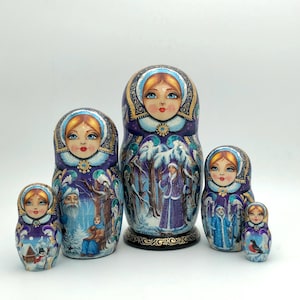 Traditional nesting dolls, Stacking dolls, Signature Collection, handmade, set with 5 dolls, Matryoshka, Babushka