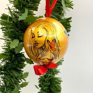 Alice in Wonderland inspired Wooden Ball Christmas ornament, handmade