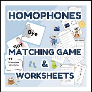 Homophones Matching Game  & 8 Worksheets + Keys | Memory Game | Figurative Language | ESL Activity
