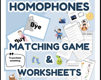 Homophones Memory-Spiel & 8 Arbeitsblätter + Schlüssel | Memory Spiel | Bildsprache | ESL Aktivität