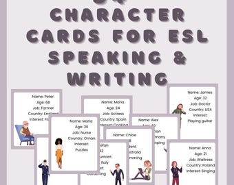 54 Charakterkarten für ESL Sprechen und Schreiben | Präsens Simple & Past Simple üben l EFL ELL l Printable