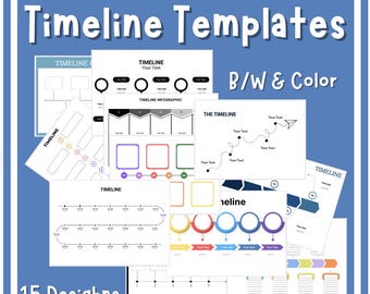 Bearbeitbare Timeline-Vorlagen | 15 Power Point Timelines (Farbe & SW) l Printable
