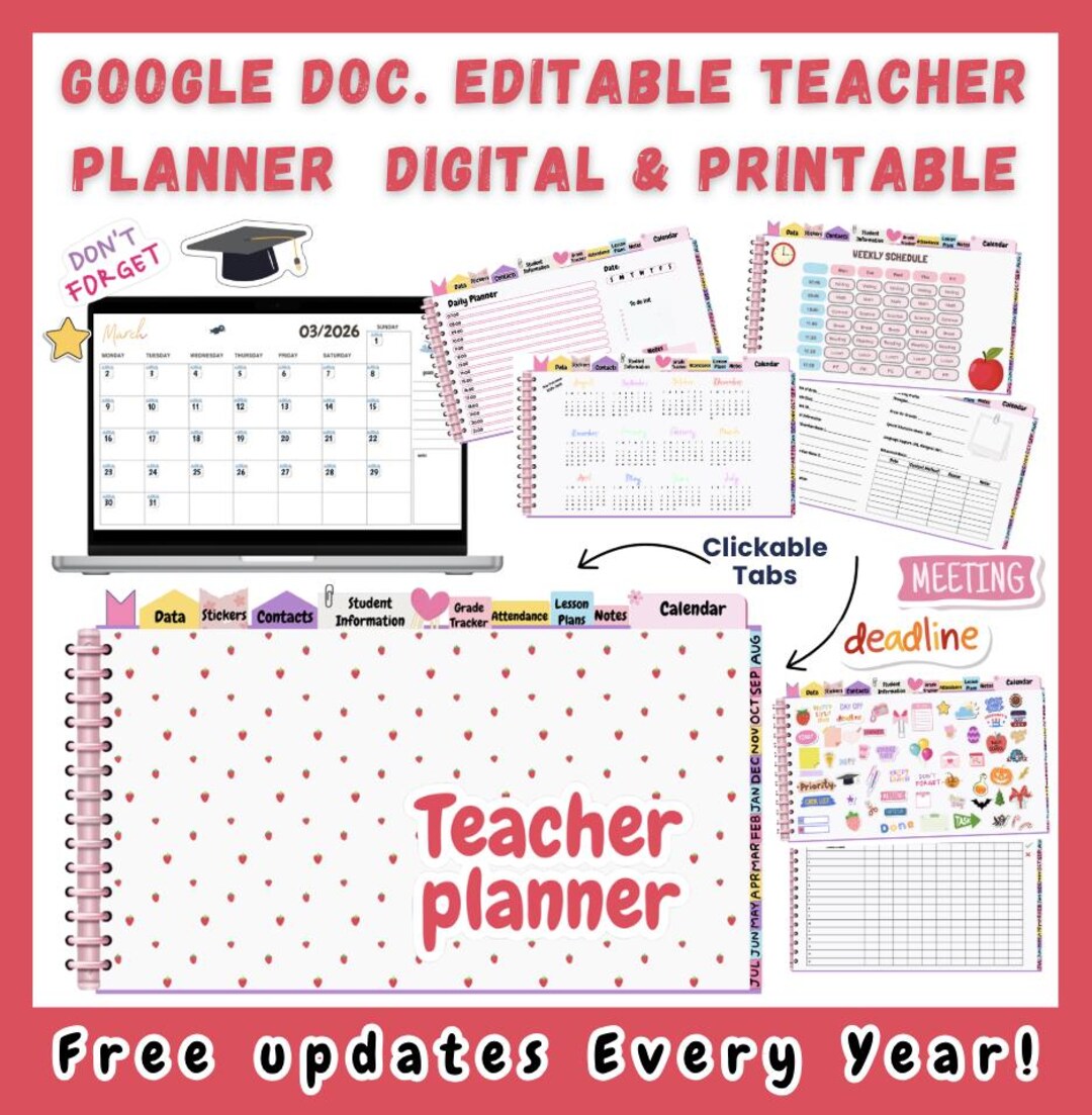 Editable Teacher Planner 2025-2026 | Digital & Printable | Google Doc ...