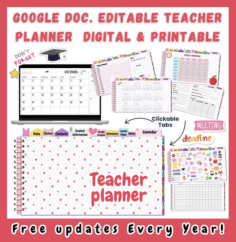 Editable Teacher Planner 2025-2026 | Digital & Printable | Google Doc ...