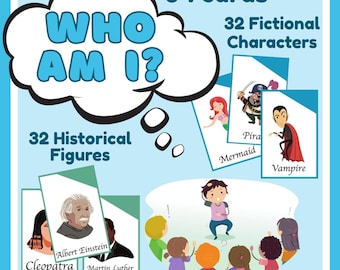 Wer bin ich? Spiel | 64 Fiktive & Historische Figuren | Scharade Klassenzimmer Tippspiel l Printable
