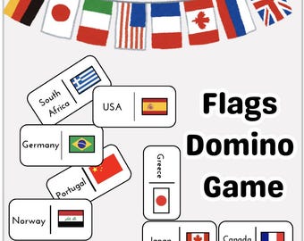 Juego de dominó con banderas del mundo l Actividad de emparejamiento de países y banderas l Geografía l Estudios sociales l Imprimible