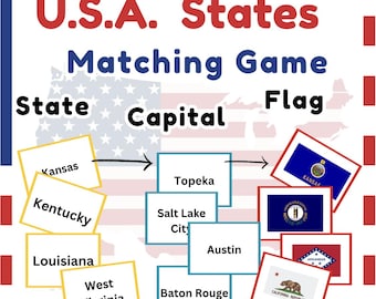 US Bundesstaaten, Hauptstädte und Flaggen Zuordung | Druckbare Geographie Aktivität