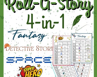 Rolle eine Geschichte 4-in-1 | 4 verschiedene Motive | Kreative Schreibaktivität l Printable