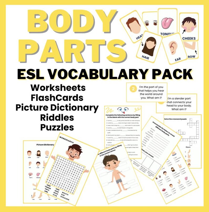 Human Body Parts Vocabulary Pack | Games & Activities | ESL ELL ...