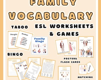 Family Vocabulary ESL Aktivitäts-Pack: Arbeitsblätter, Spiele, Karteikarten zum Ausdrucken