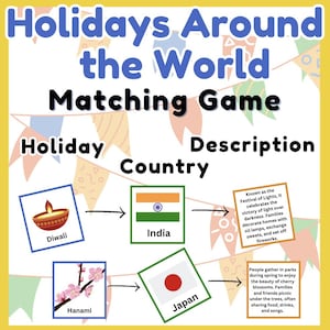 Feriados ao redor do mundo | Jogo de correspondência cultural | Jogo de cartas com feriados tradicionais em diferentes países