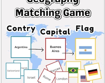 Country, Hauptstadt & Flagge Memory Spiel l Welt Geographie Aktivität l Printable