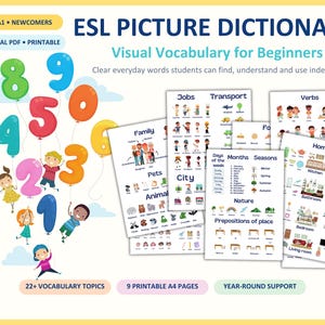 ESL Picture Dictionary for Beginners, A0-A1 Newcomer Visual Vocabulary Printable
