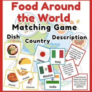 Essen auf der ganzen Welt | Kulturelle Speisen Memory-Spiel | Traditionelles Essen Kartenspiel l Printable