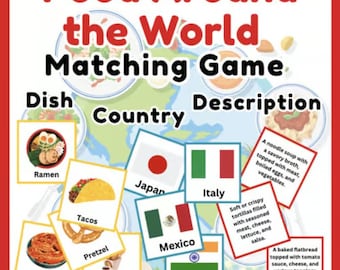 Essen auf der ganzen Welt | Kulturelle Speisen Memory-Spiel | Traditionelles Essen Kartenspiel l Printable