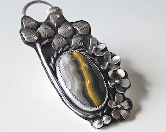 Natural Jade Pendant, Sterling Silver Floral Jewelry, Botanical Handmade Necklace