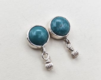 Stud Earrings | 925 Sterling Silver Earrings | Round Turquoise Gemstone Studs