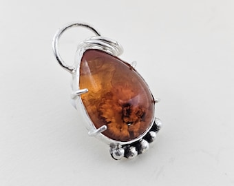 Hand-Carved Flower Natural Baltic Amber Pendant, Amber Intaglio Teardrop Necklace, Unique Artisan Jewelry