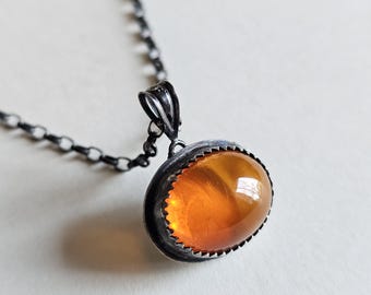 Baltic Amber and Oxidized Silver Chain Necklace