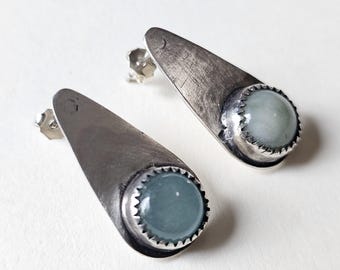 Oxidized sterling silver and aquamarine earrings