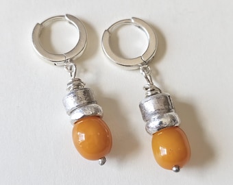 Handmade Silver Spacer beads Earring | Natural Baltic Amber Earrings