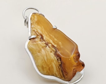 Handcrafted Natural Amber Pendant | Unique Organic Pattern| Handmade Necklace