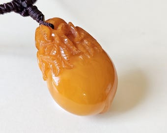 Handmade Carved Baltic Amber Pendant: Natural Gemstone Necklace, Amber 14.77g