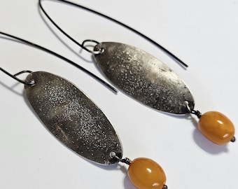 Genuine Amber and Oxidized silver earrings