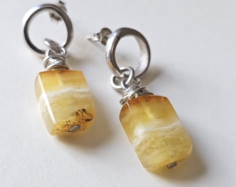 Sterling Silver Baltic Amber Square Drop Earrings