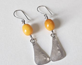 Handmade Baltic Amber Drop Earrings in Sterling Silver, Minimalist Honey Gem Jewelry