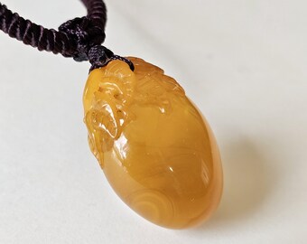 Handmade Carved Baltic Amber Pendant: Natural Gemstone Necklace, Amber 10.57g