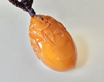 Handmade Carved Baltic Amber Pendant: Natural Gemstone Necklace, Amber 19.48