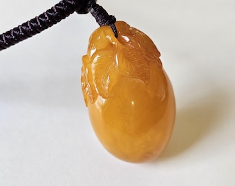 Handmade Carved Baltic Amber Pendant: Natural Gemstone Necklace, Amber 15.49g