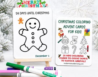Christmas COLORING Advent Calendar Cards for Kids, 25 Day Christmas COUNTDOWN, Mini Coloring Cards