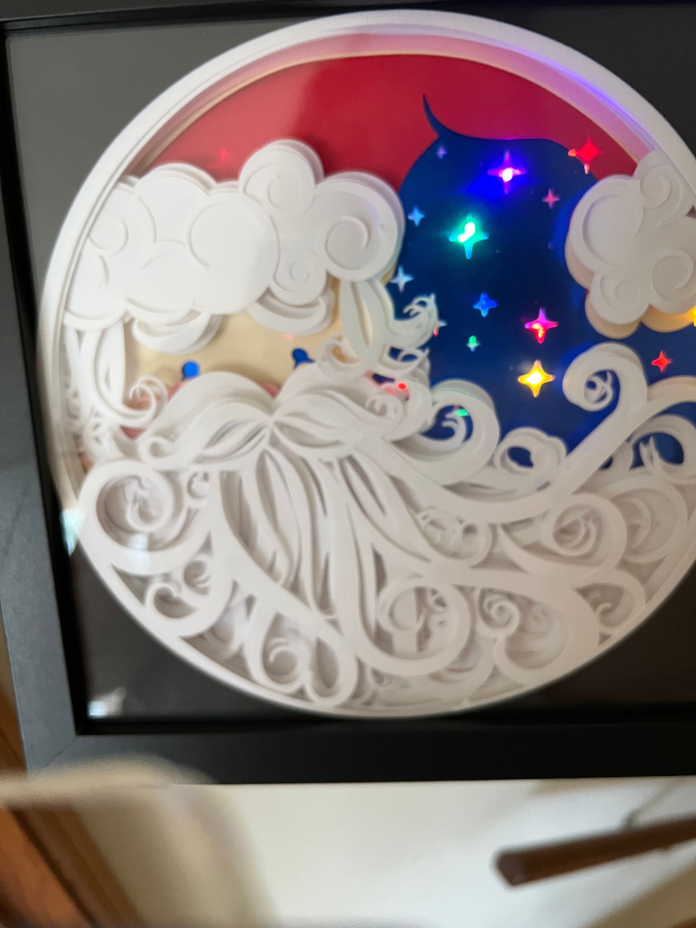 LIGHTED SHADOW BOX, Santa Shadow Box, Light Box With Fairy Lights