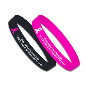 2 Pack Breast Cancer Bracelets (1 Pink Band & 1 Black Band) -  Custom Engraved Breast Cancer Awareness Bracelet - Pink Ribbon  - Waterproof