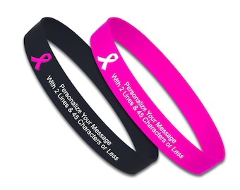 Personalized Breast Cancer Awareness Bracelet 2-Pack – Pink Ribbon Silicone Band