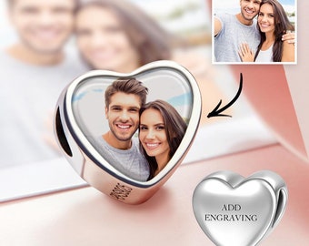Personalized Engraved Heart Photo Charm - Customized Bracelet Charms - Pandora Picture Charm - Personalized Pandora Charm - Photo Charm