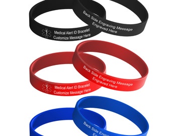 Emergency ID Bracelet - ID Wristbands - Customized Bands - Personalized id - Engraved - Alert ID Bracelets - Waterproof - Choose Your Color!