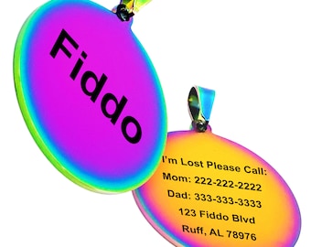 Personalized Rainbow Dog ID Tag - Custom Stainless Steel Pet Gift - Cute Engraved Animal ID