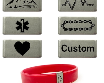 Stainless Steel Customized Badge for 1/2 Inch Silicone ID Bracelet - Medical Alert - Hiking - Biking -   Heart Charm - Custom Engraved