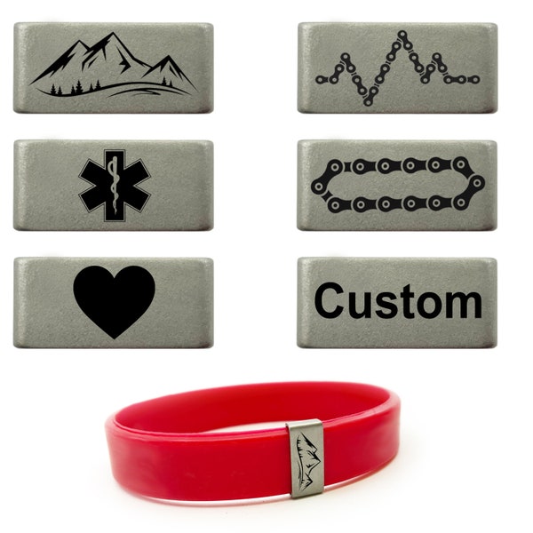 Stainless Steel Customized Badge for 1/2 Inch Silicone ID Bracelet - Medical Alert - Hiking - Biking -   Heart Charm - Custom Engraved