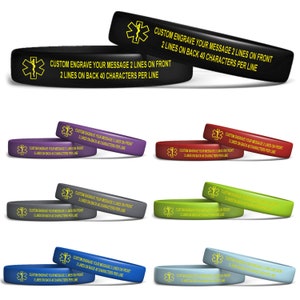 Silicone Medical Alert Bracelet with Yellow Medical Star and Customization- Designed as a  Medical ID for Men, Women, and Children.