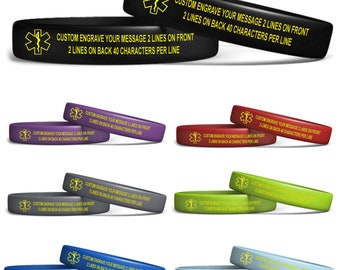 Silicone Medical Alert Bracelet with Yellow Medical Star and Customization- Designed as a  Medical ID for Men, Women, and Children.