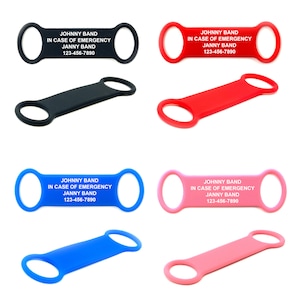 Alert Medical ID Attachment that slides over the watchband. Custom engraved and Silicone color filling that will not chip, fade, or wash away. Designed for Men, Women and Children to wear as a Medical Alert ID, Sport ID, or In case of Emergency ID.